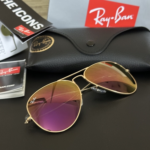 LIKE NEW Ray-Ban Aviator RB3025 Purple Mirror Ray ban Sunglasses - Picture 4 of 15